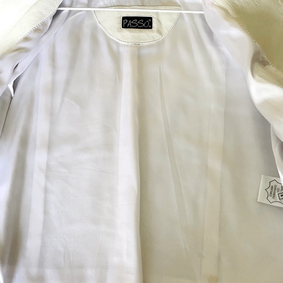 White Real lamb leather blazer Jacket Black Chiphon Trim With Rhinestones Eur L - Picture 8 of 13